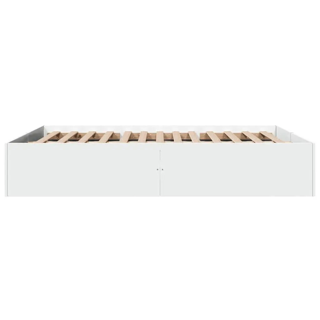 Bed Frame White 150x200 cm Modern Design Slatted Base Bedroom Furniture