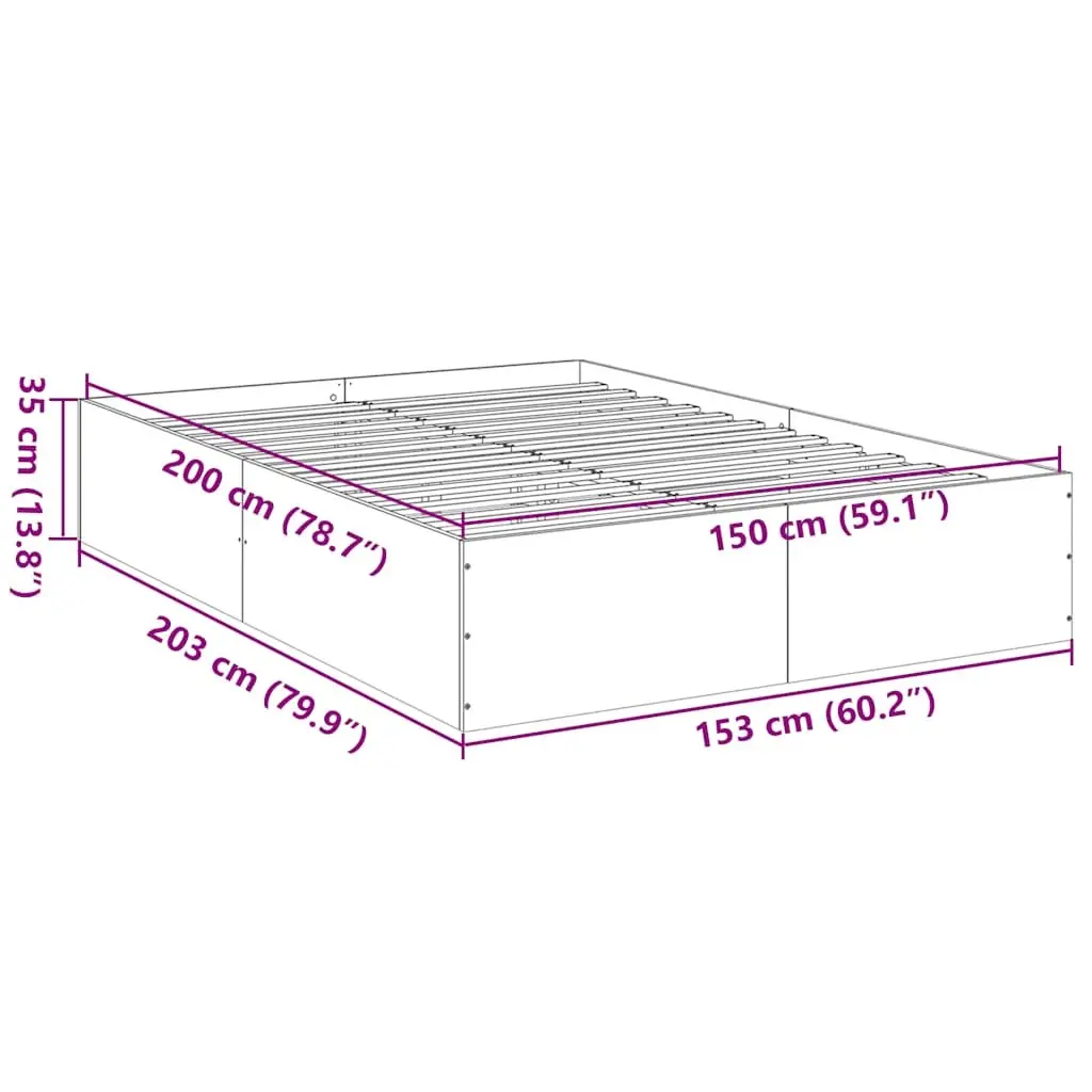Bed Frame White 150x200 cm Modern Design Slatted Base Bedroom Furniture