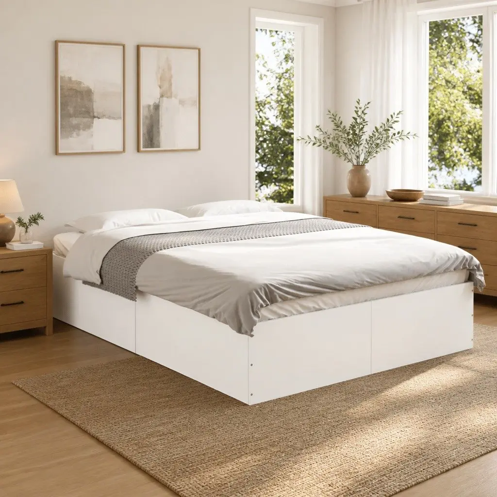 White Bed Frame 135x190 cm with Slats