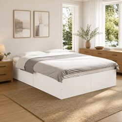 Modern White Bed Frame 135x190 cm with Slats