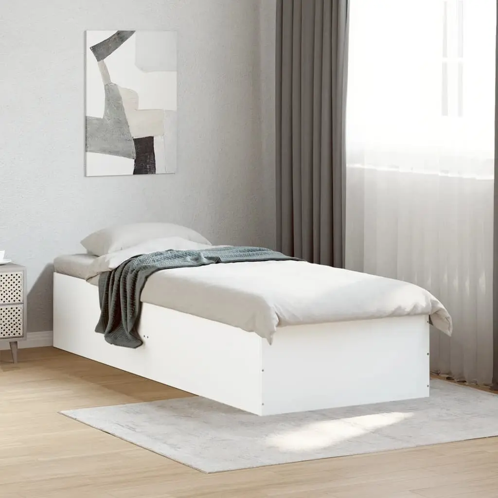 White Bed Frame 90x190 cm with Slatted Base