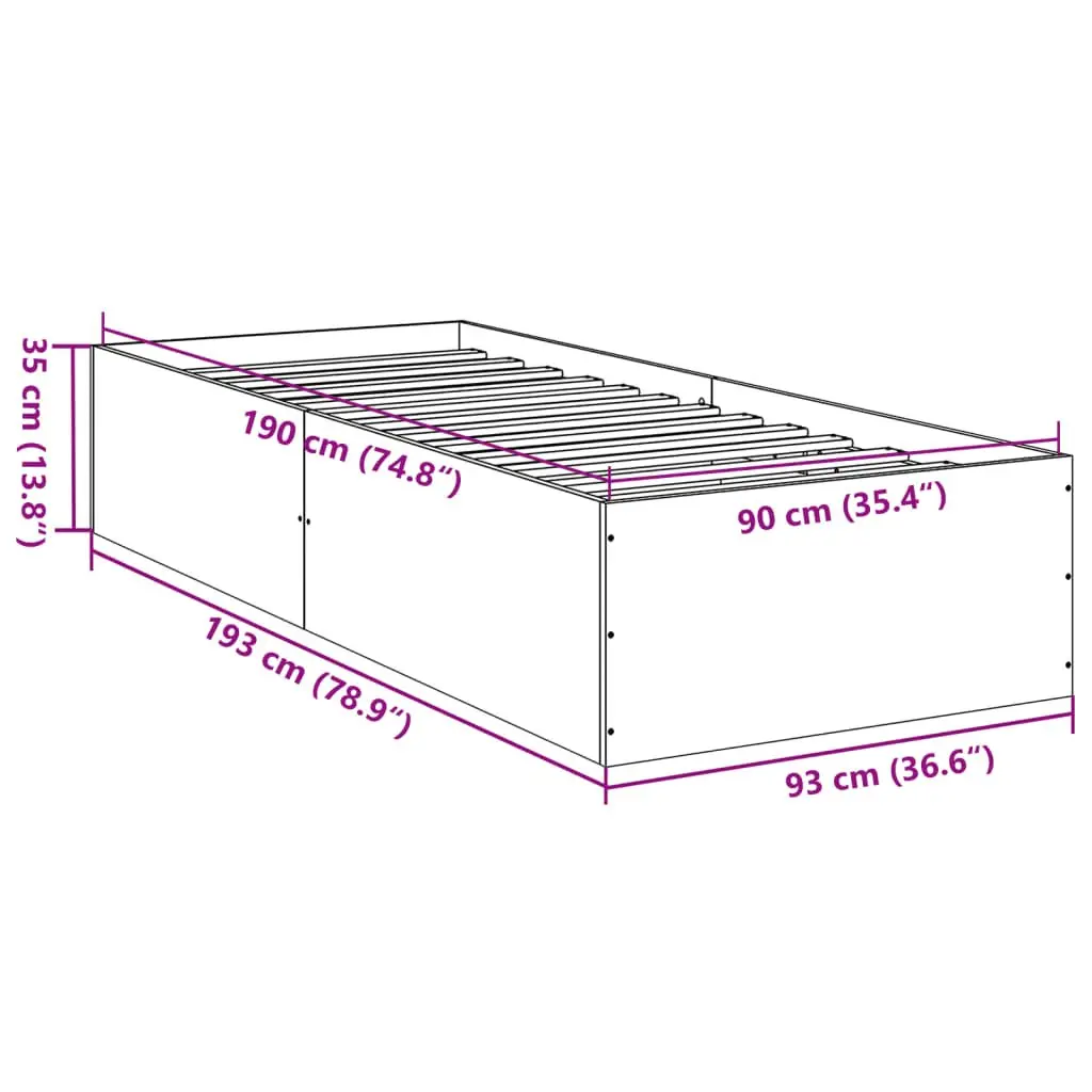 White Bed Frame 90x190 cm with Slatted Base