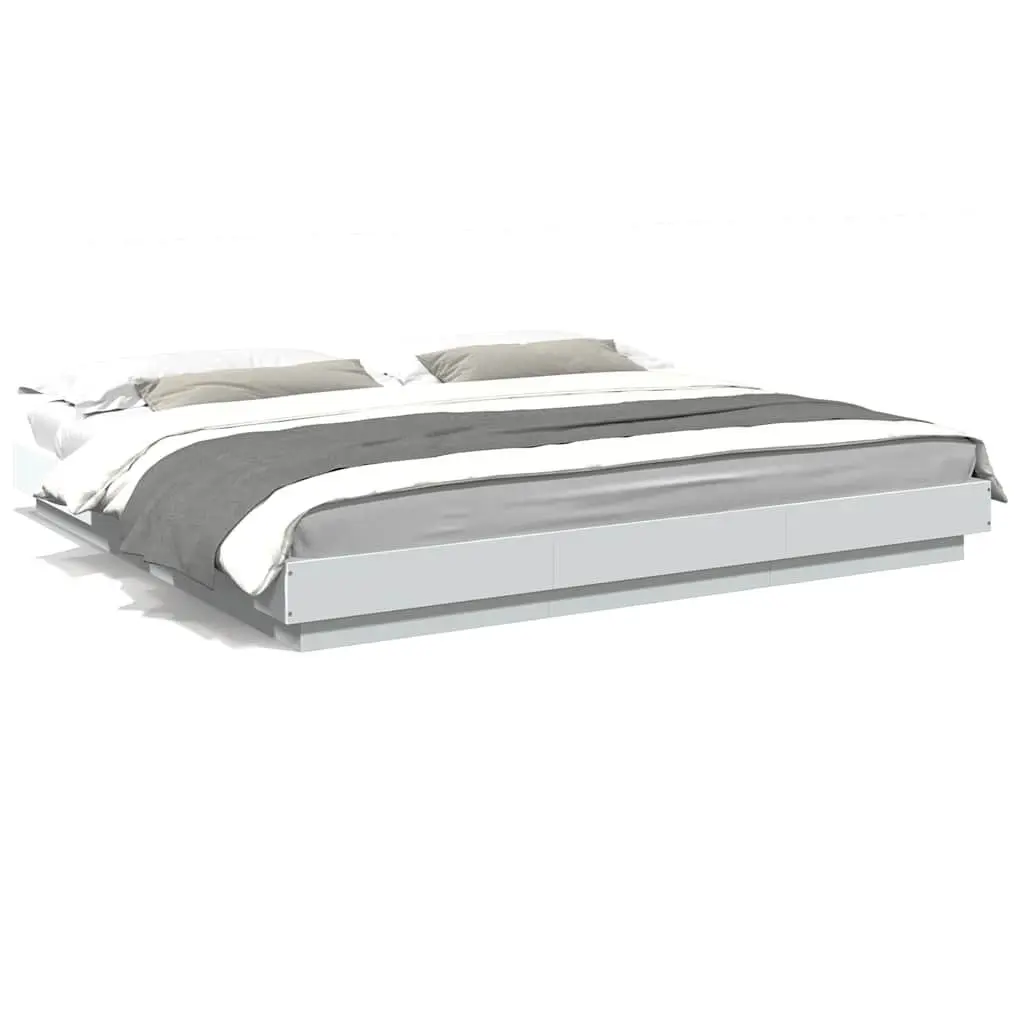 King Bed Frame with RGB LED Lights in White 183x203 cm