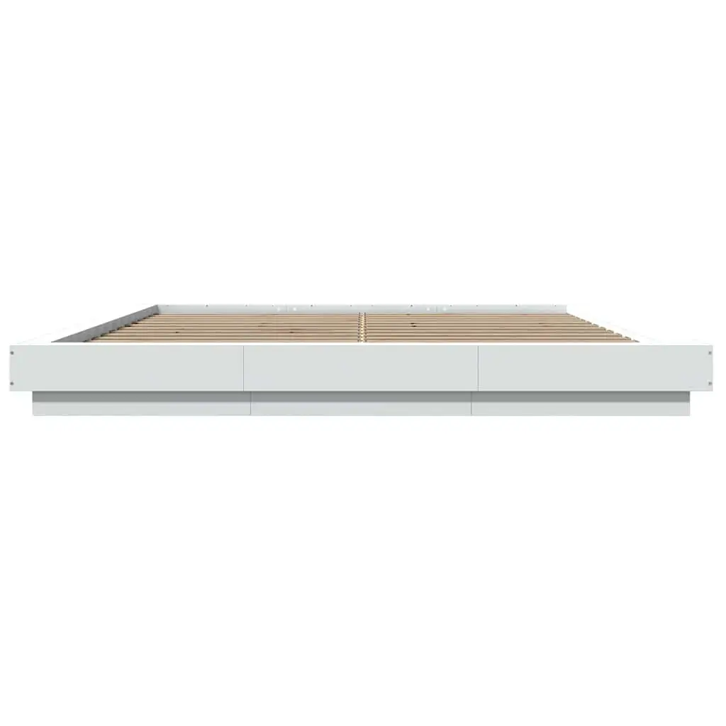 King Bed Frame with RGB LED Lights in White 183x203 cm