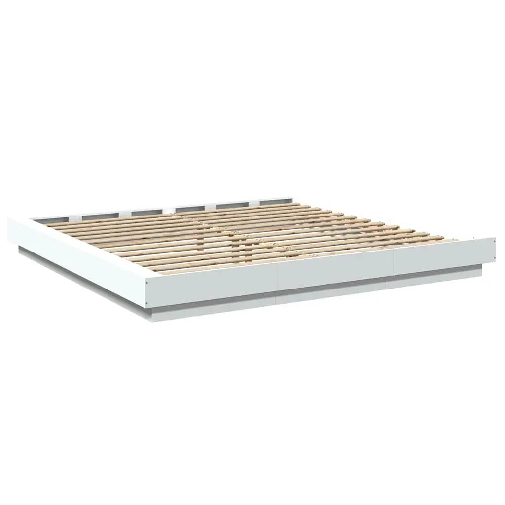 King Bed Frame with RGB LED Lights in White 183x203 cm