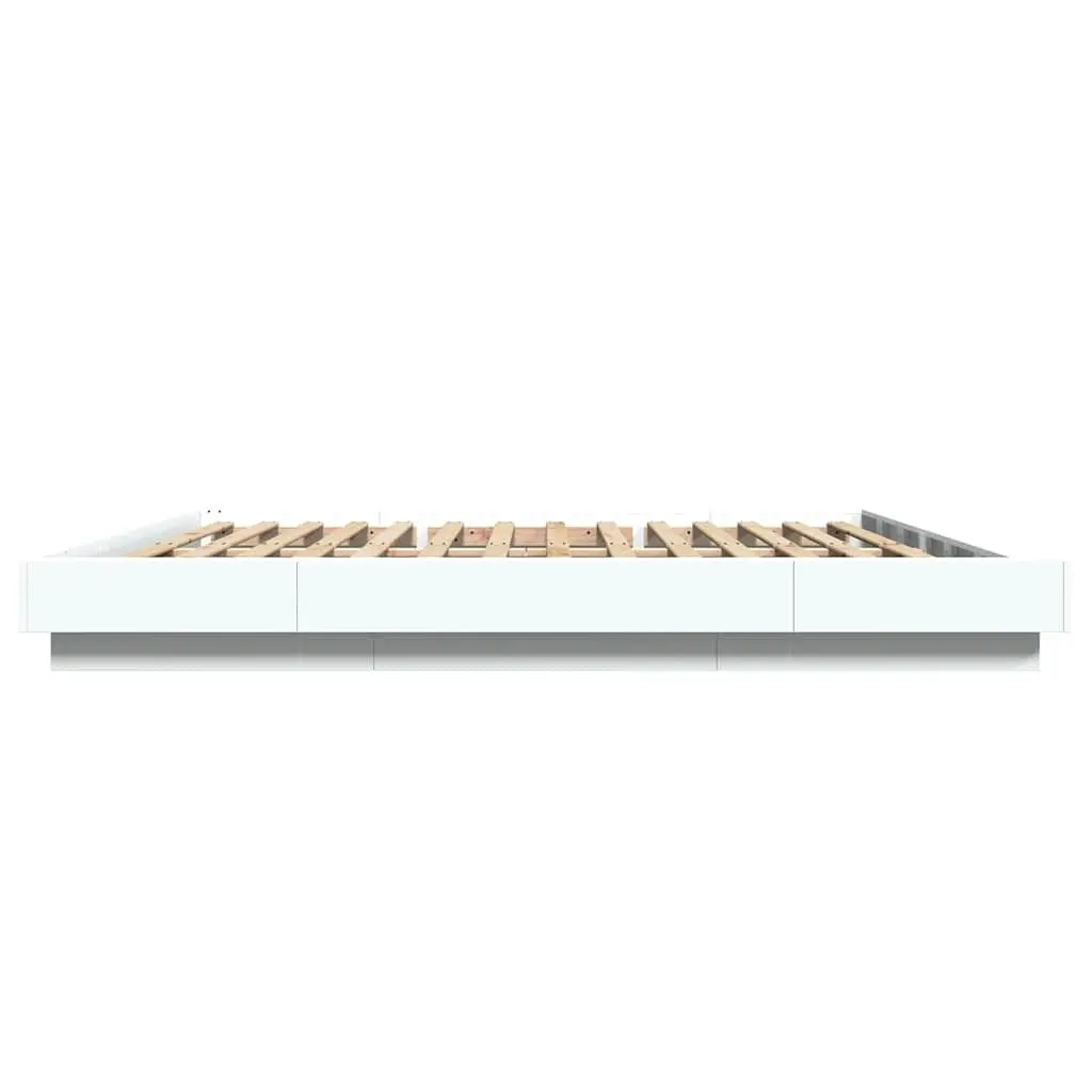 King Bed Frame with RGB LED Lights in White 183x203 cm