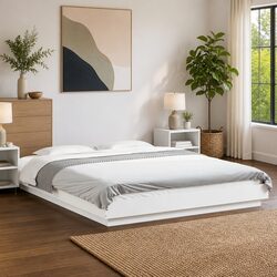 White Bed Frame with RGB LED Lights and Slatted Base 150x200cm