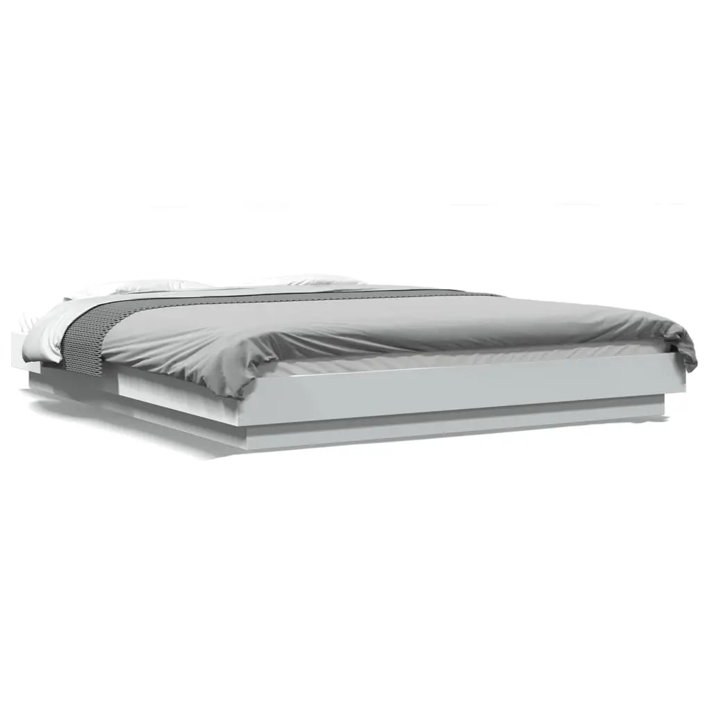 White Bed Frame with RGB LED Lights and Slatted Base 150x200cm