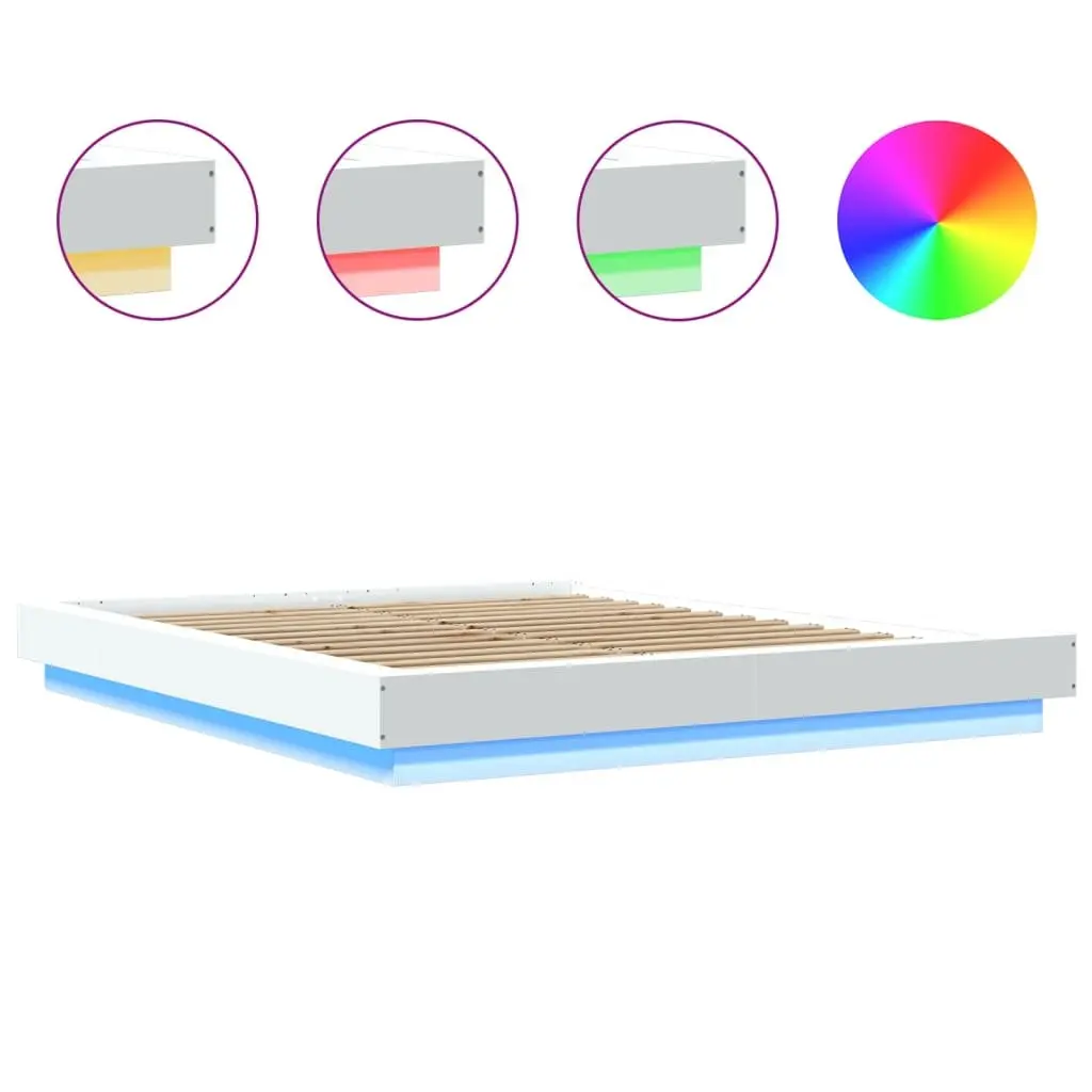 White Bed Frame with RGB LED Lights and Slatted Base 150x200cm