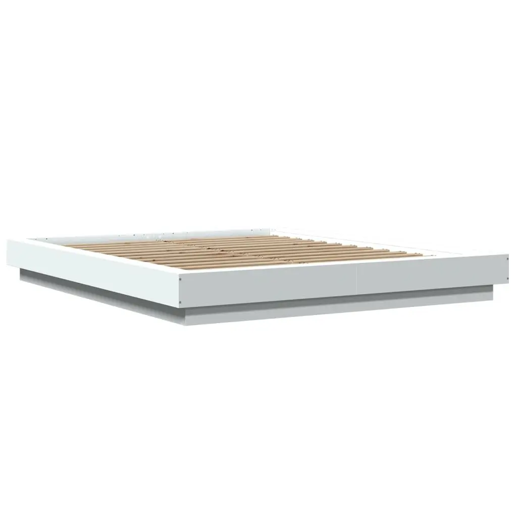 White Bed Frame with RGB LED Lights and Slatted Base 150x200cm