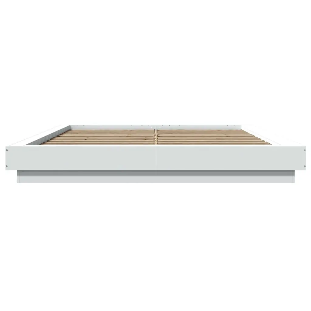 White Bed Frame with RGB LED Lights and Slatted Base 150x200cm
