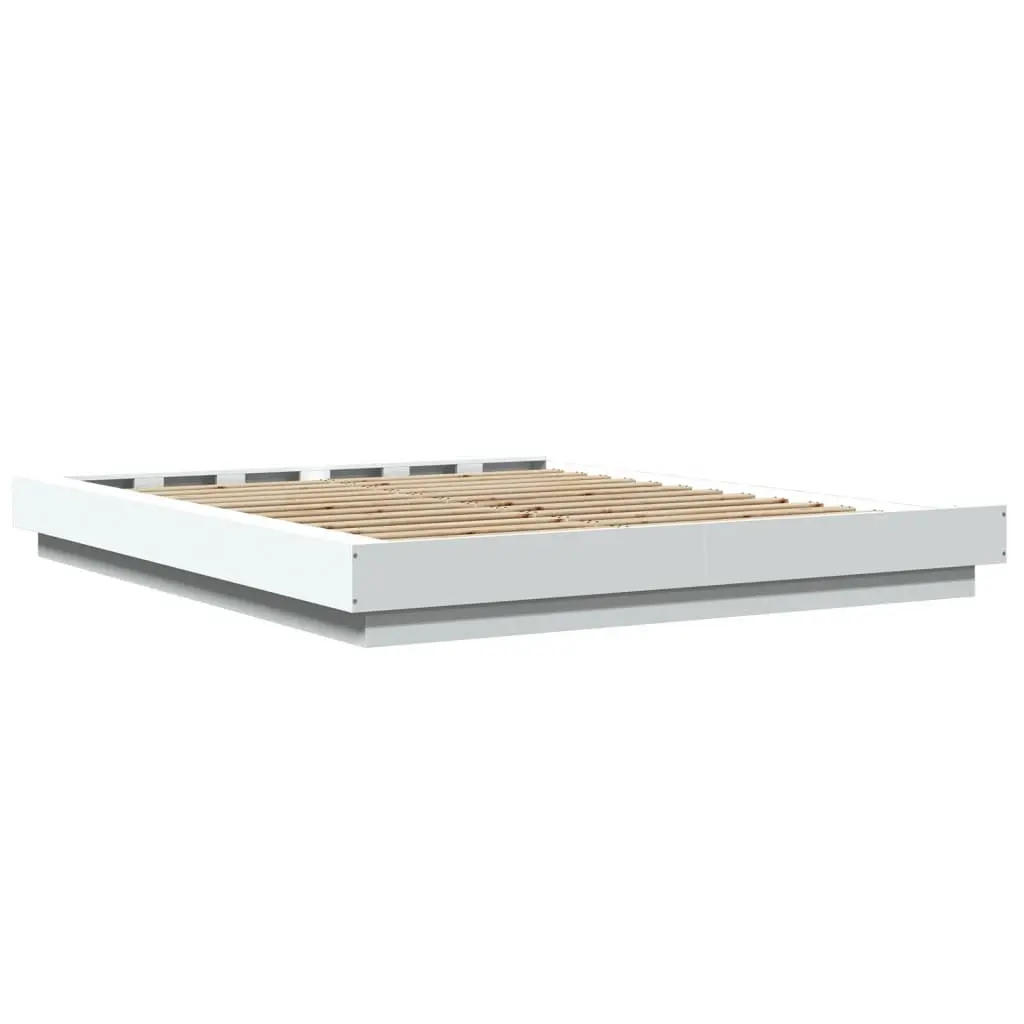 White Bed Frame with RGB LED Lights and Slatted Base 150x200cm
