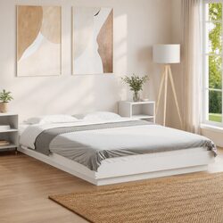Inviting White Bed Frame with RGB LED Lights 135x190 cm