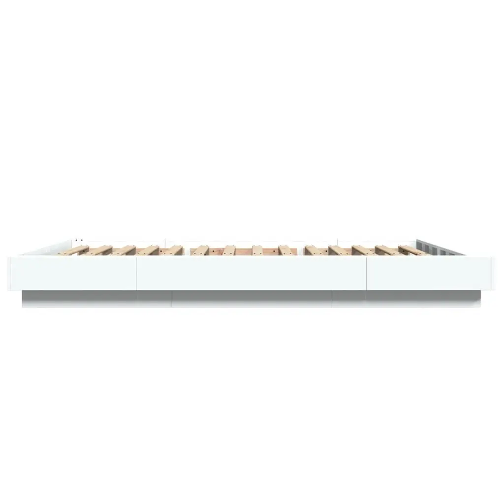 White Bed Frame with RGB LED Lights Slatted Base 135x190 cm Bedroom Furniture