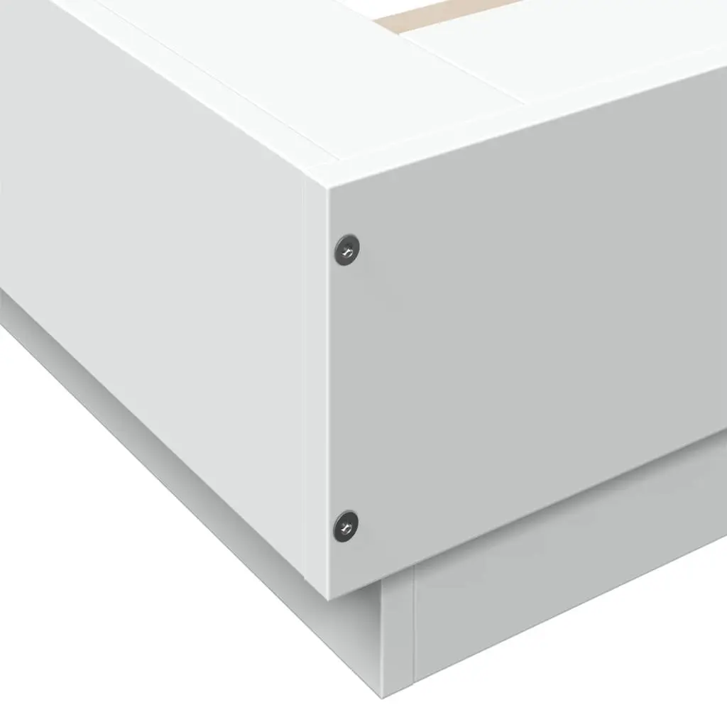 White Bed Frame with RGB LED Lights Slatted Base 135x190 cm Bedroom Furniture