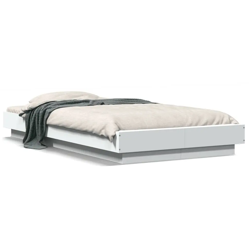Bed Frame Modern White 90x190 cm Engineered Wood with RGB LED Lights Slatted Base