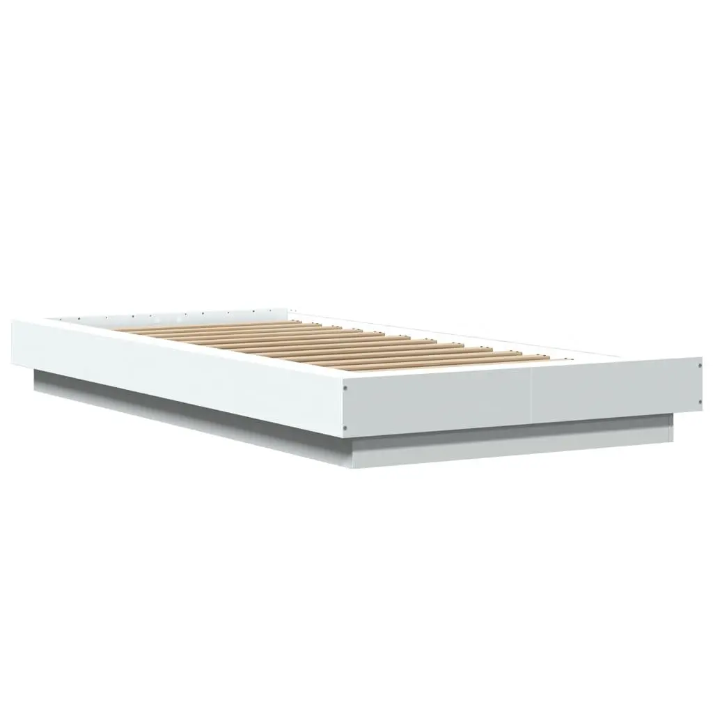 Bed Frame Modern White 90x190 cm Engineered Wood with RGB LED Lights Slatted Base