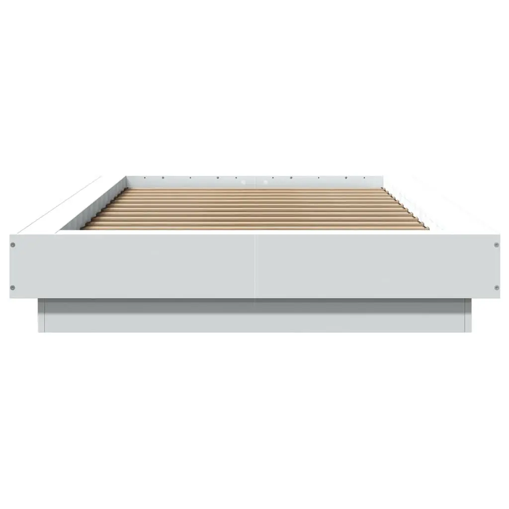 Bed Frame Modern White 90x190 cm Engineered Wood with RGB LED Lights Slatted Base