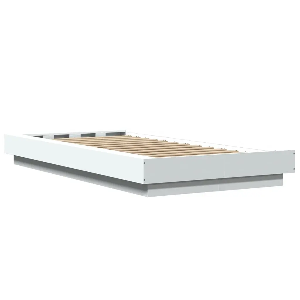 Bed Frame Modern White 90x190 cm Engineered Wood with RGB LED Lights Slatted Base