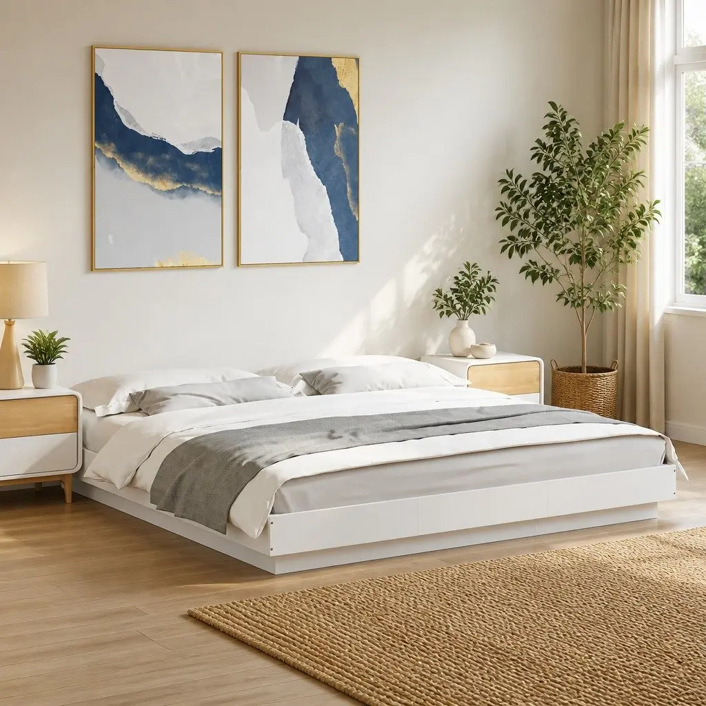 White King Bed Frame 183x203cm with Slatted Base