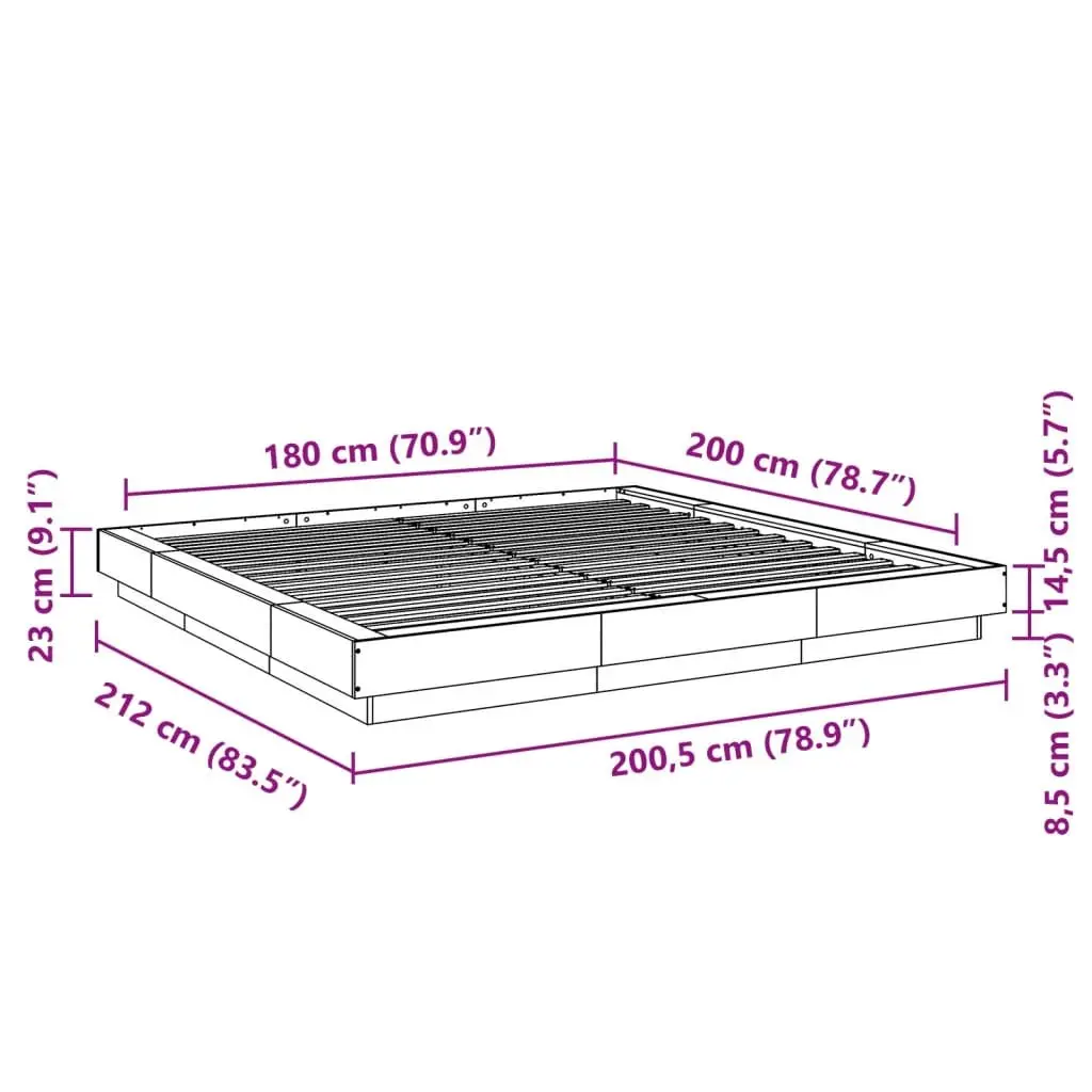 White King Bed Frame 183x203cm with Slatted Base
