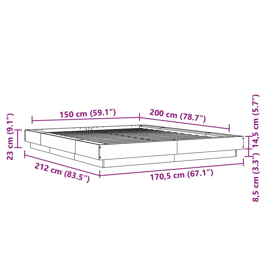 White Modern Bed Frame 150x200 cm with Slatted Base
