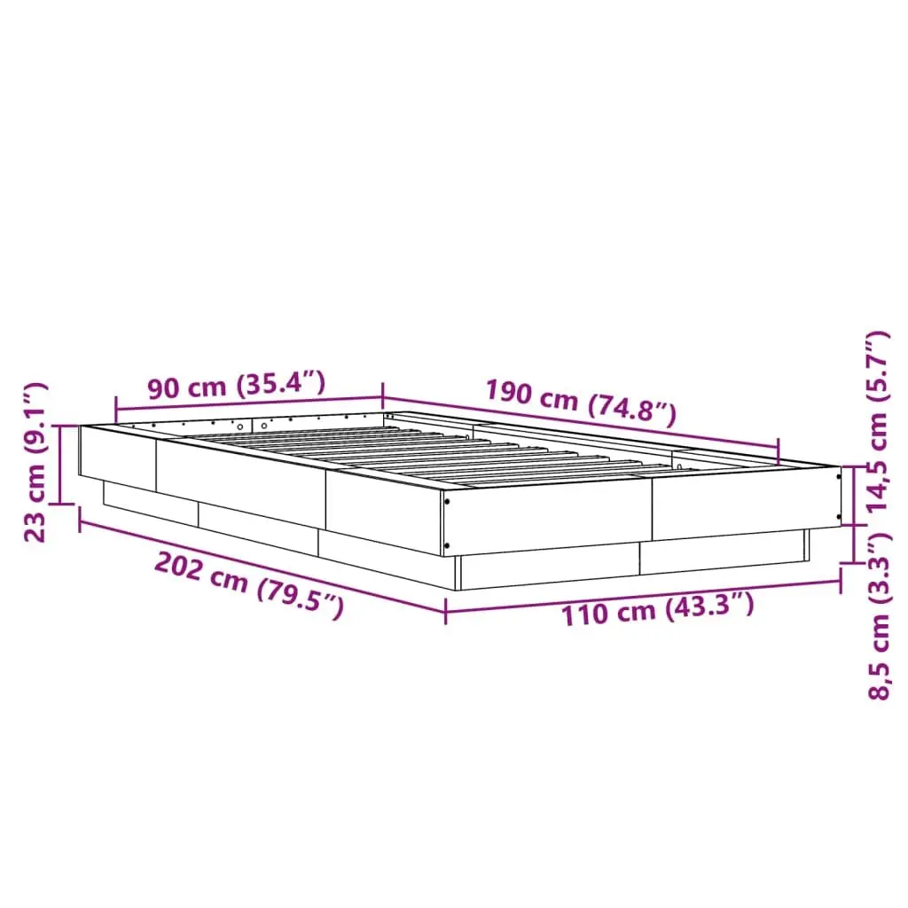 White Bed Frame 90x190 cm Modern Design Engineered Wood Slatted Base