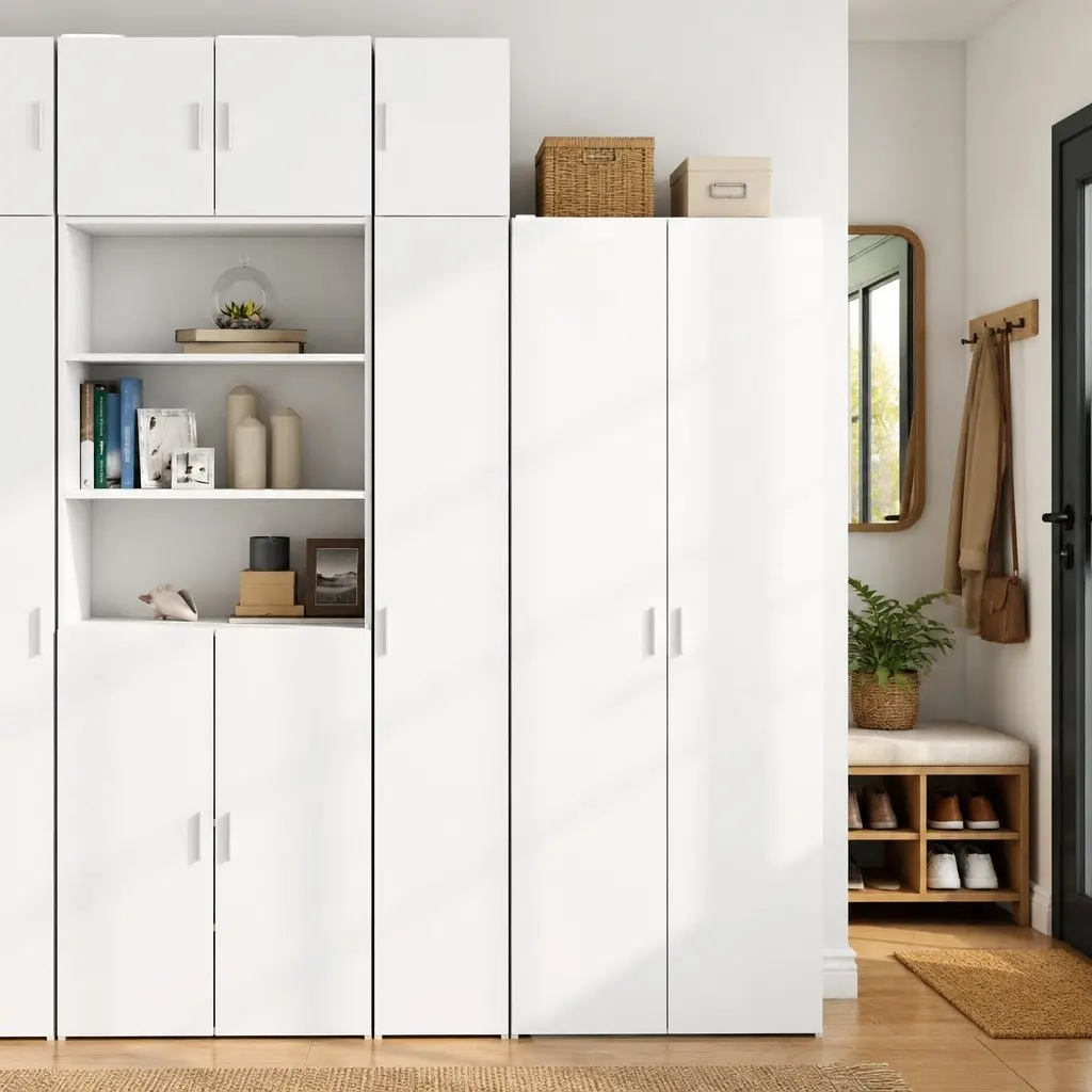 White Engineered Wood Slim Storage Cabinet