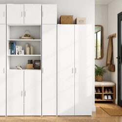 White Engineered Wood Slim Storage Cabinet