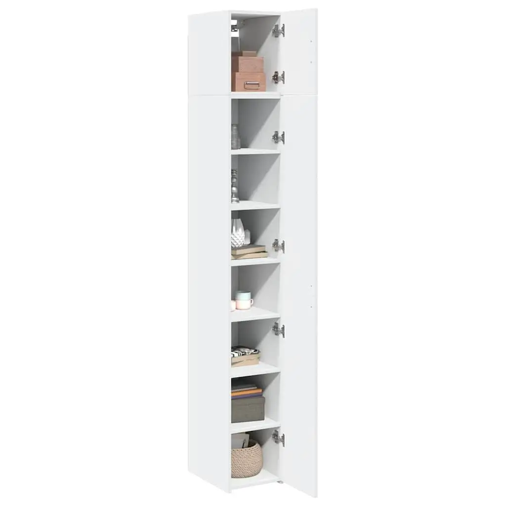 White Engineered Wood Slim Storage Cabinet