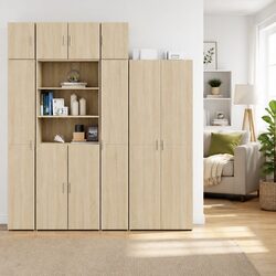 Tall Slim Storage Cabinet in Brown Engineered Wood