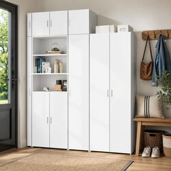 White Engineered Wood Slim Storage Cabinet 40x42.5x225cm