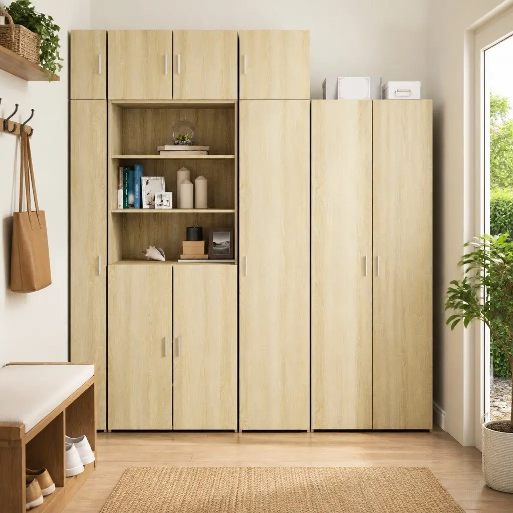 Slim Storage Cabinet Tall Engineered Wood Sonoma Oak Home Furniture Multipurpose