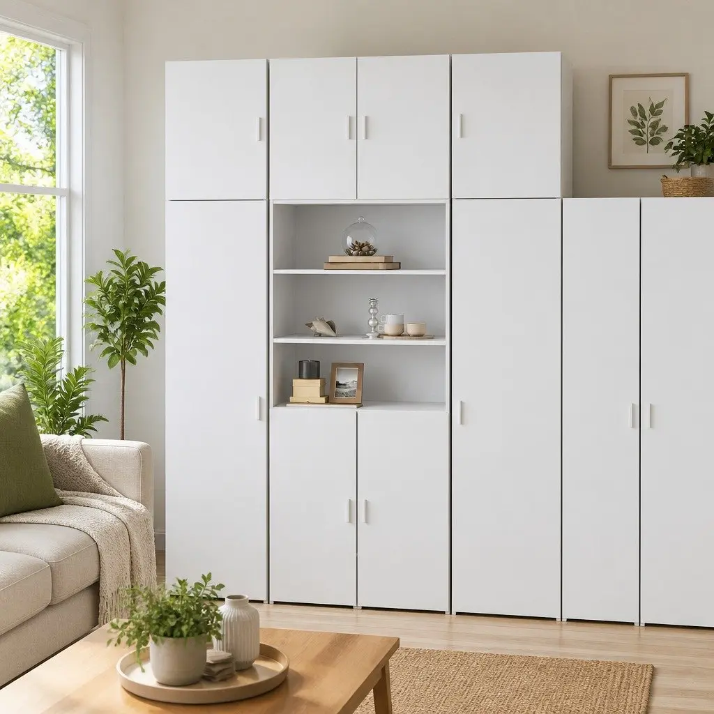 Highboard Storage Cabinet White 80x42.5x249cm Engineered Wood Sideboard