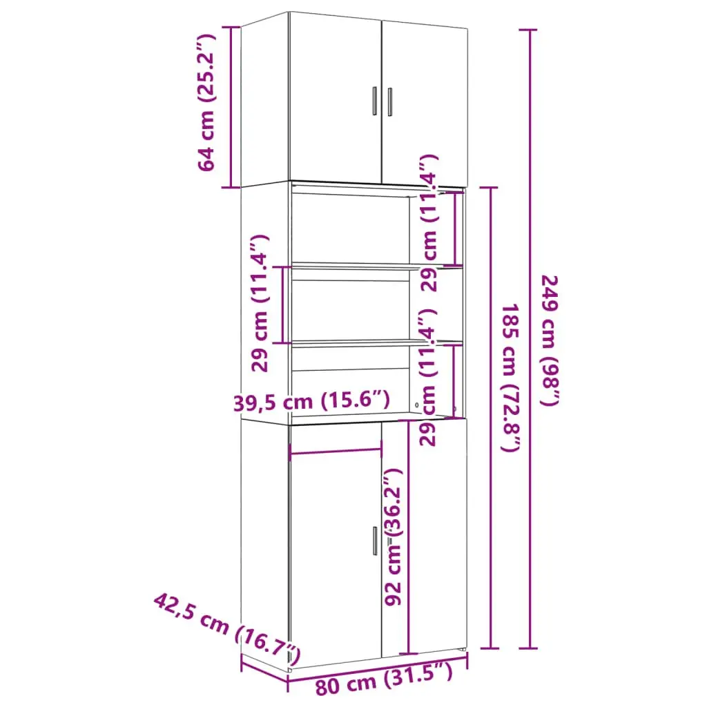 Highboard Storage Cabinet White 80x42.5x249cm Engineered Wood Sideboard