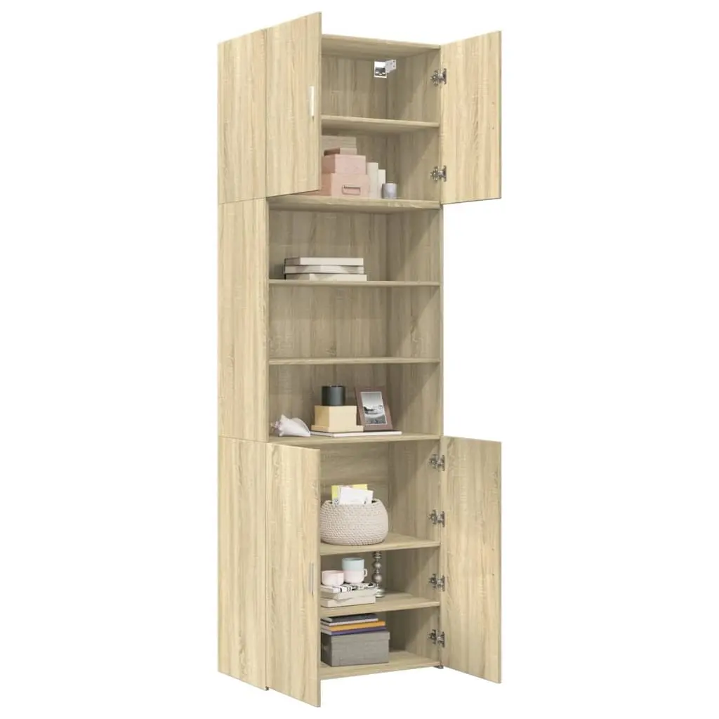 Storage Cabinet Highboard Brown Engineered Wood 80x42.5x249cm Multiple Compartments Living Room Bedroom