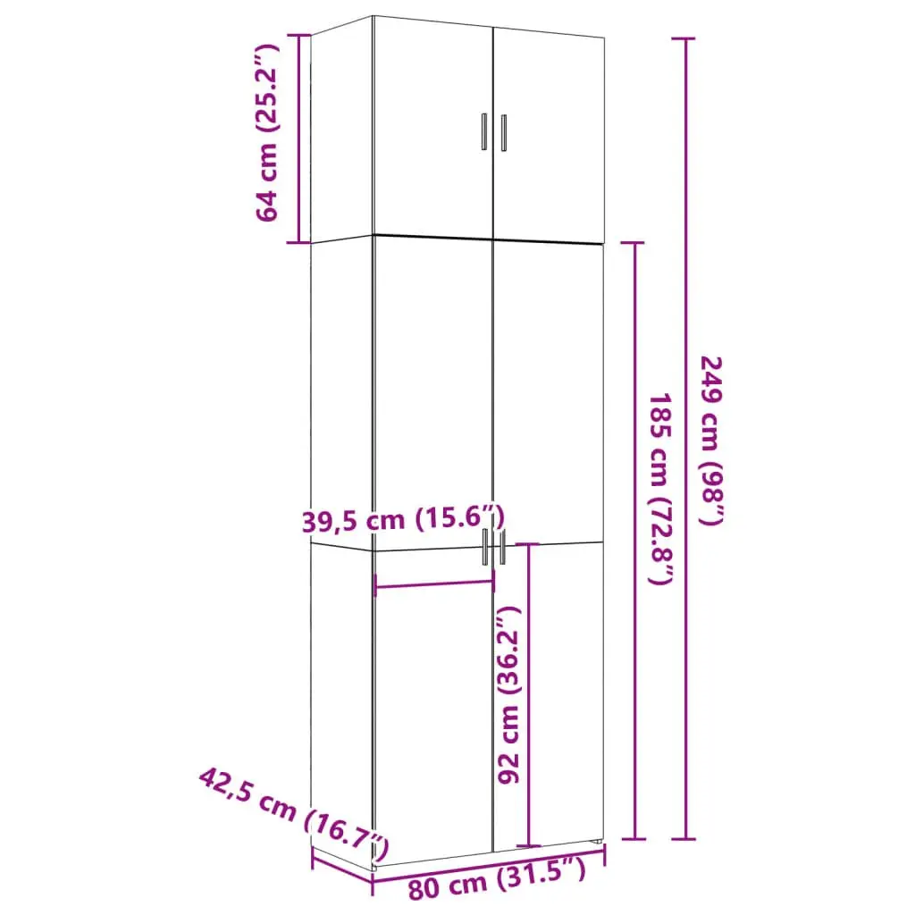 Highboard White Storage Cabinet 80x42.5x249cm Engineered Wood Sideboard Shelf