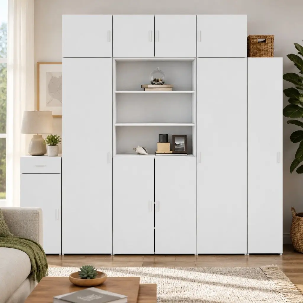 Highboard White 80x42.5x185cm Storage Cabinet Shelving Unit Engineered Wood