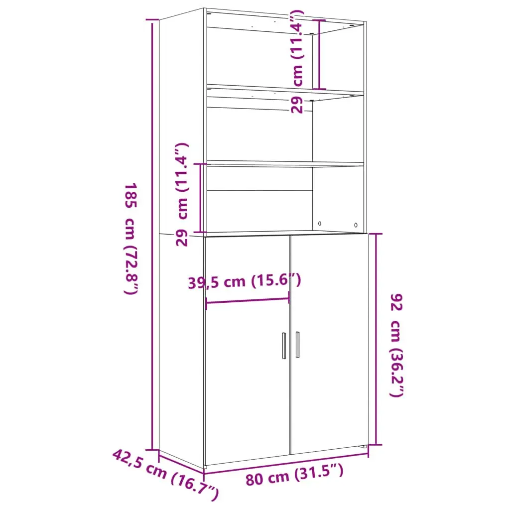 Highboard White 80x42.5x185cm Storage Cabinet Shelving Unit Engineered Wood