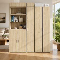 Brown Engineered Wood Highboard Storage Cabinet