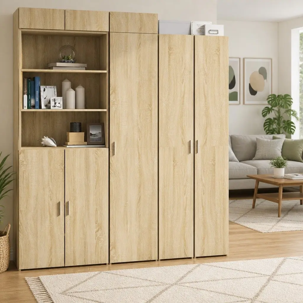 Engineered Wood Highboard Cabinet Brown 40x42.5x185cm Storage Unit for Bedroom Living Room