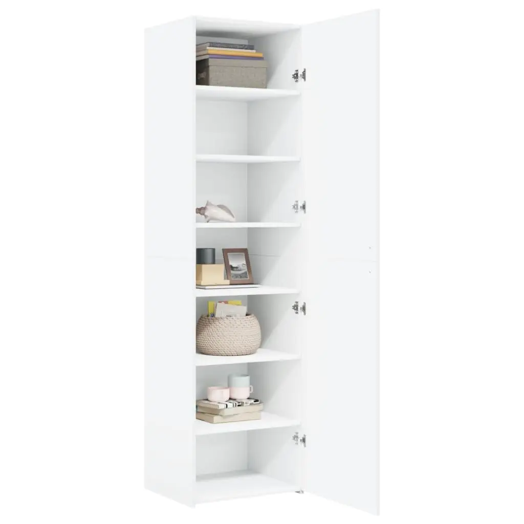 Engineered Wood Storage Cabinet White 50x42.5x185cm Highboard with Doors and Compartments