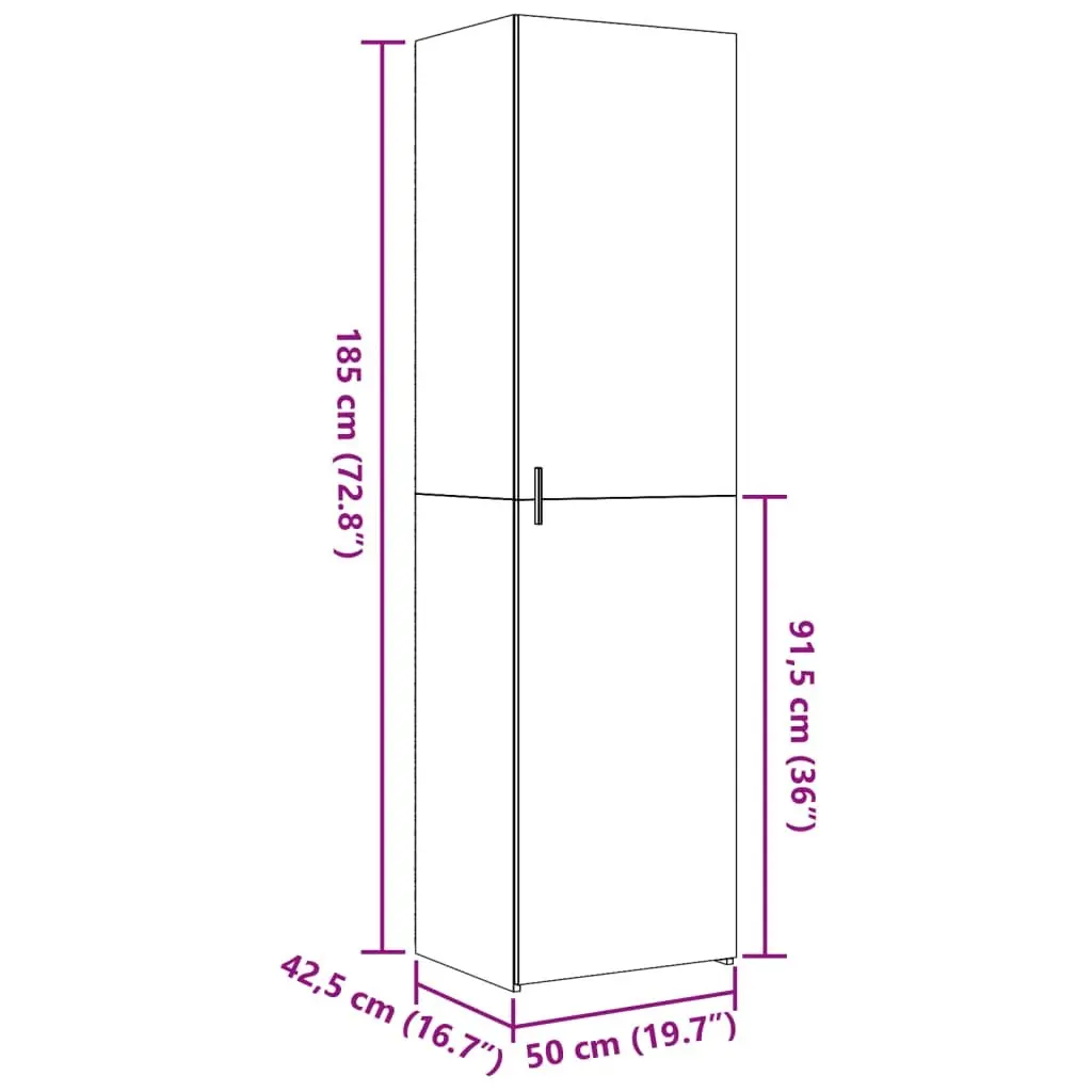 Engineered Wood Storage Cabinet White 50x42.5x185cm Highboard with Doors and Compartments