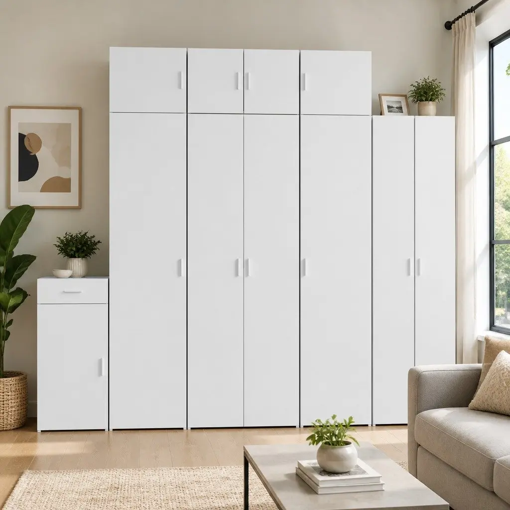White Highboard Storage Cabinet 70x42.5x185cm Engineered Wood Bedroom Living