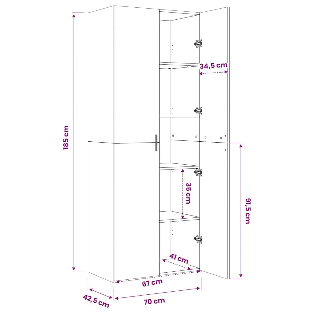 White Highboard Storage Cabinet 70x42.5x185cm Engineered Wood Bedroom Living