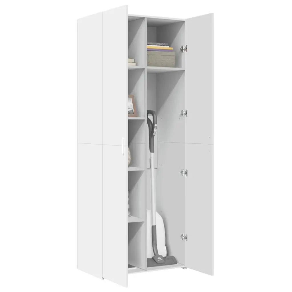 White Highboard Storage Cabinet Engineered Wood 70 x 42.5 x 185 cm Bedroom Living Room Sideboard