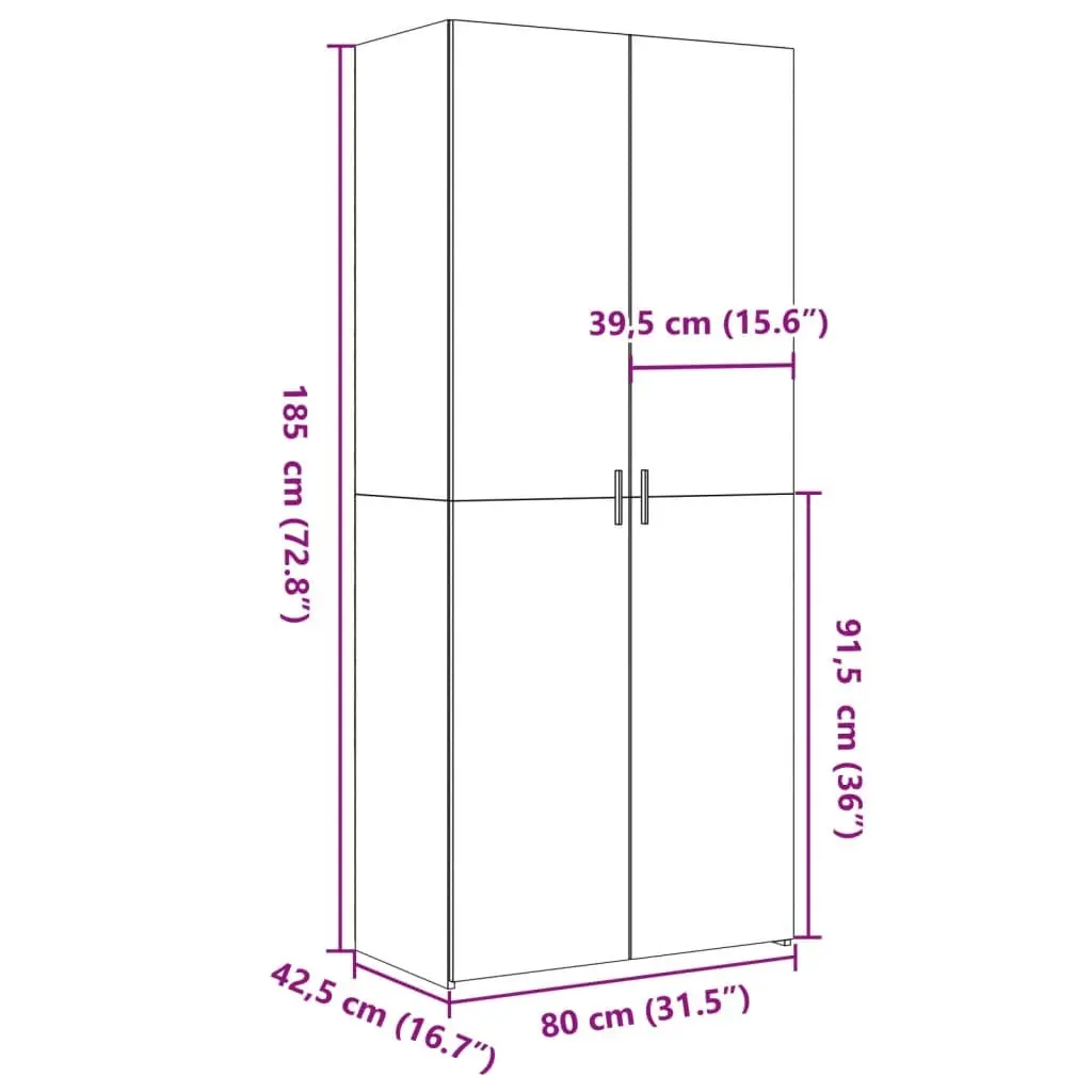 Highboard Storage Cabinet White Engineered Wood 80 x 42.5 x 185 cm