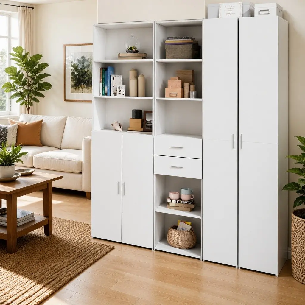 Highboard Storage Cabinet White Modern Engineered Wood 45 x 42.5 x 185 cm