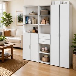 White Modern Highboard Storage Cabinet in Engineered Wood