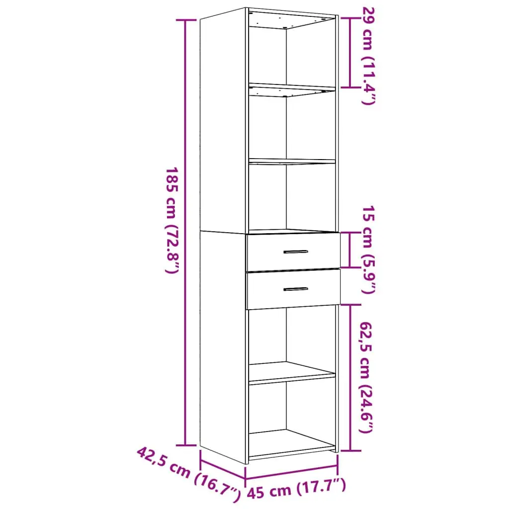 Highboard Storage Cabinet White Modern Engineered Wood 45 x 42.5 x 185 cm